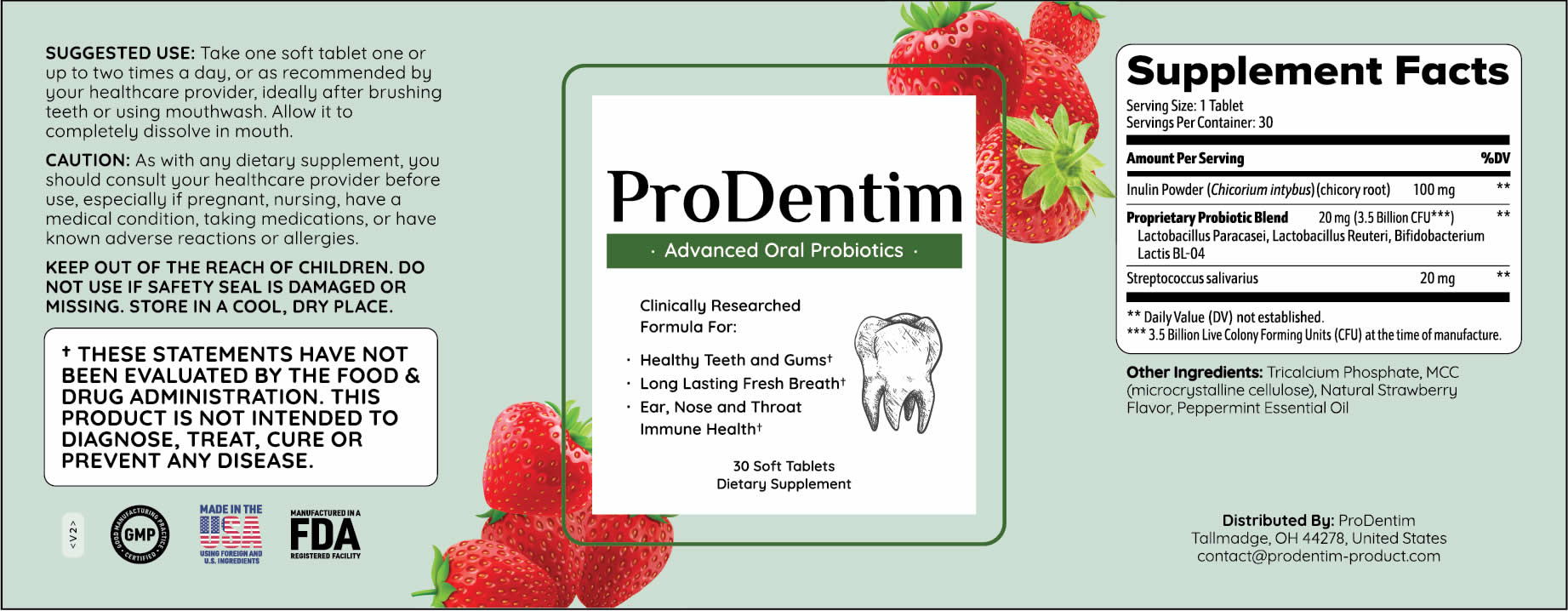 ProDentim Supplement Facts Label