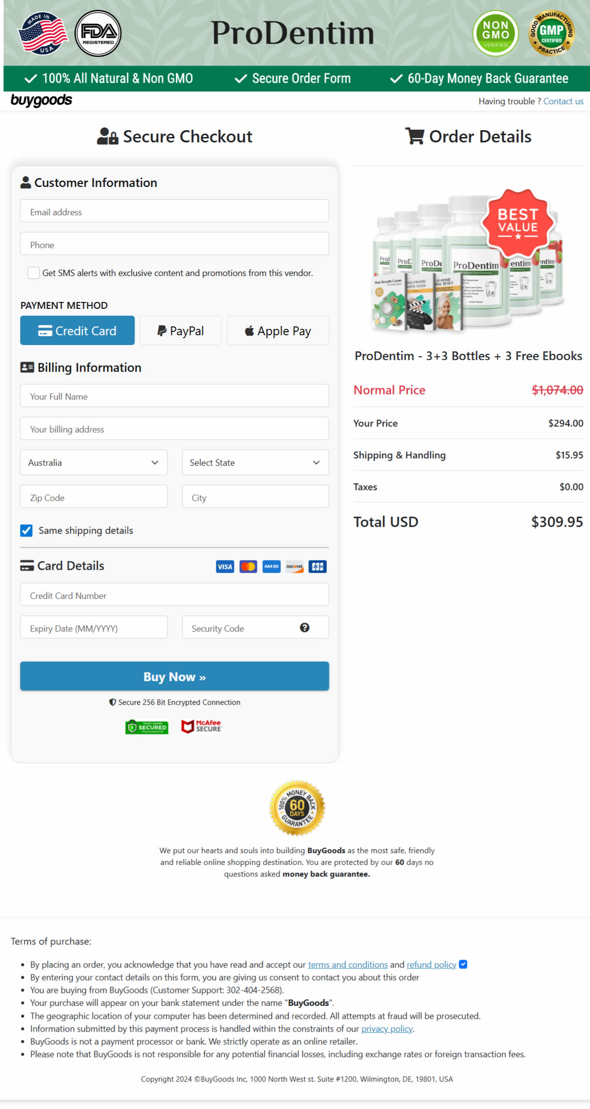 ProDentim Australia Order Checkout Page